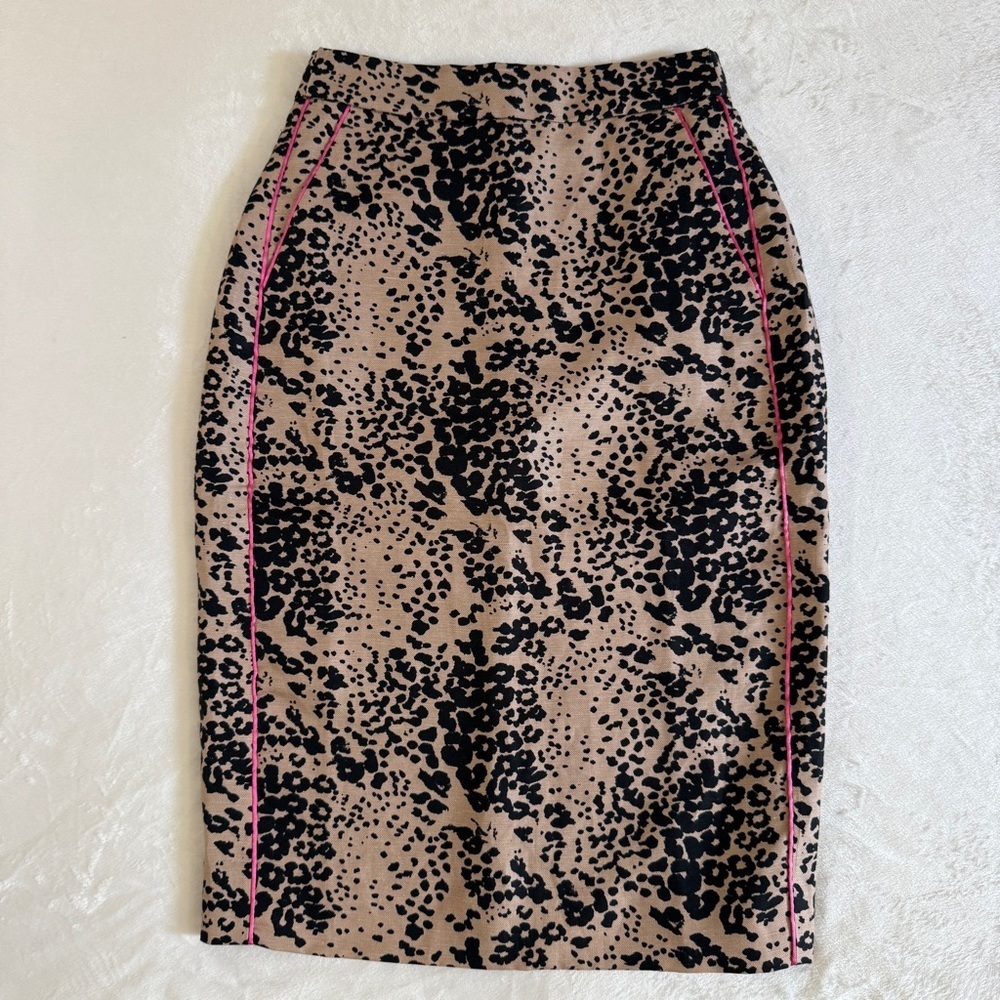 J. Crew Leopard Pencil Skirt Neon Pink Trim